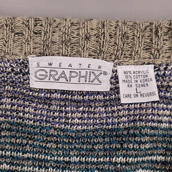 Vintage Sweater Graphix Sweater Mens Large Multicolor Cardigan Aztec Knit 90s
